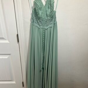 Fashion Nova Green Ruched Maxi Gown
